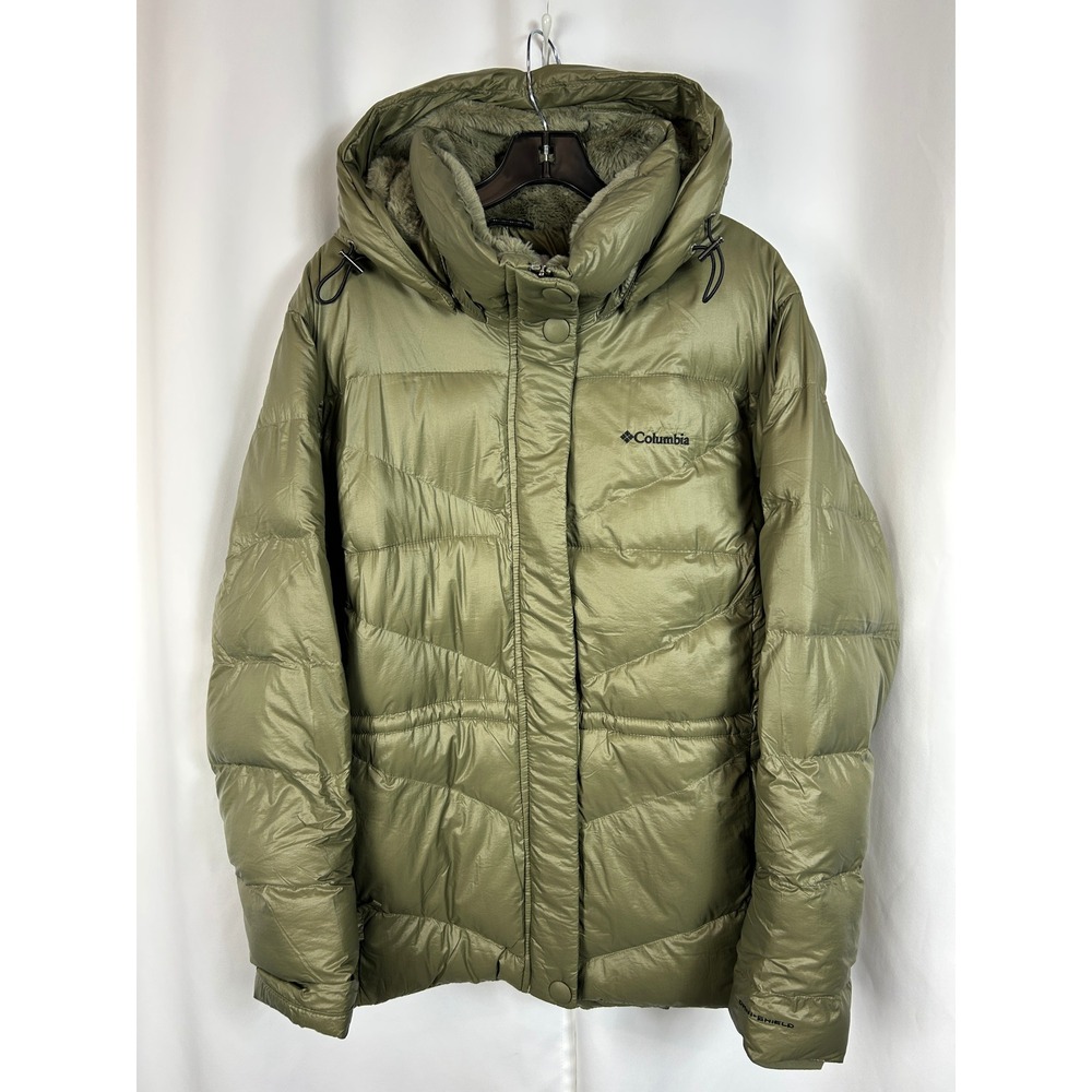 Columbia Green Puffer Jacket Hooded Faux Fur Lined Omni-Shield Plus Size 2X
